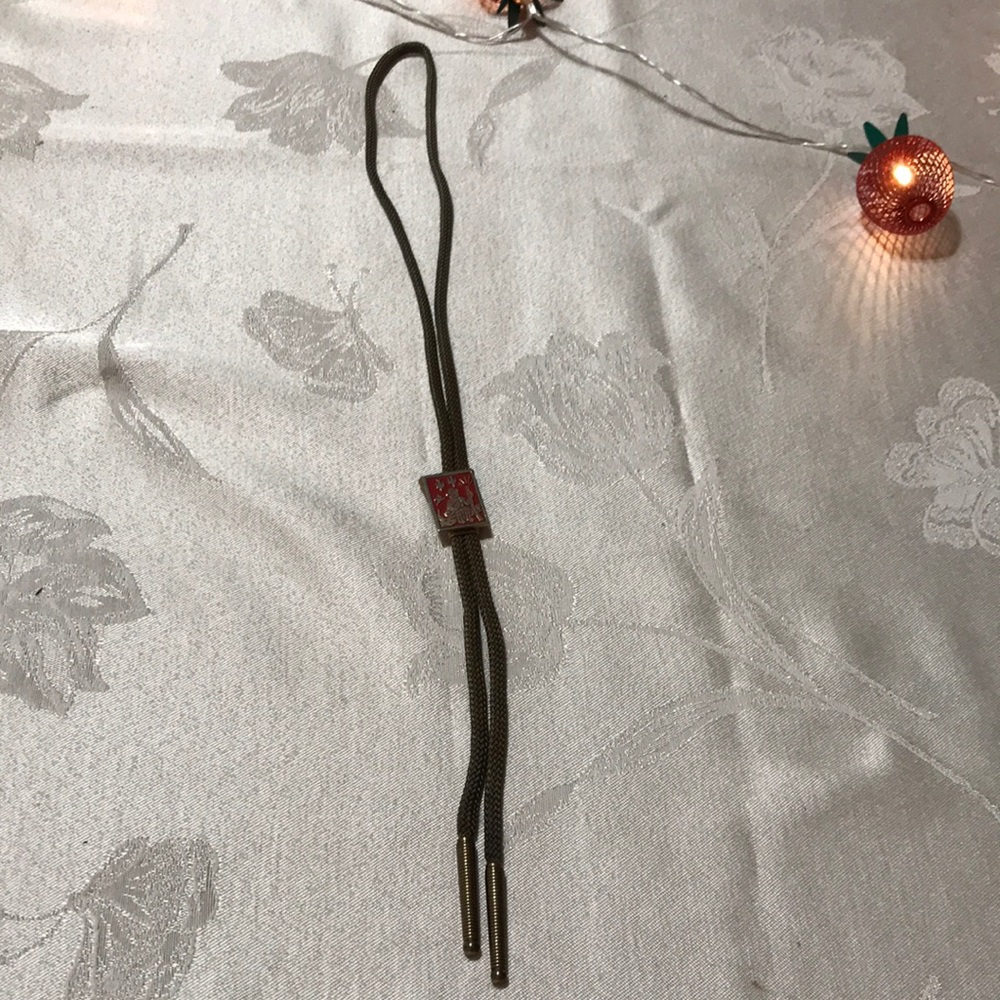 Bolo String Bird Hunter Sitting on Log with Shotgun Vintage